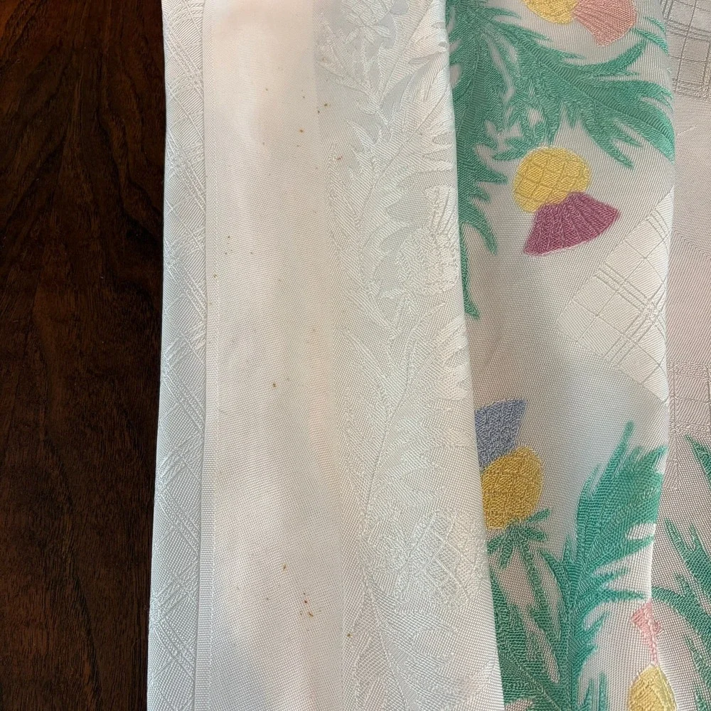 Vintage Damask Tablecloth Scottish Thistle Embroidered 48